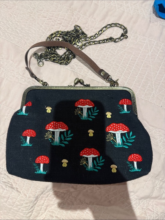 Source Unknown Handbags - Embroidered Red Mushroom Frame Crossbody Bag - Women Bags